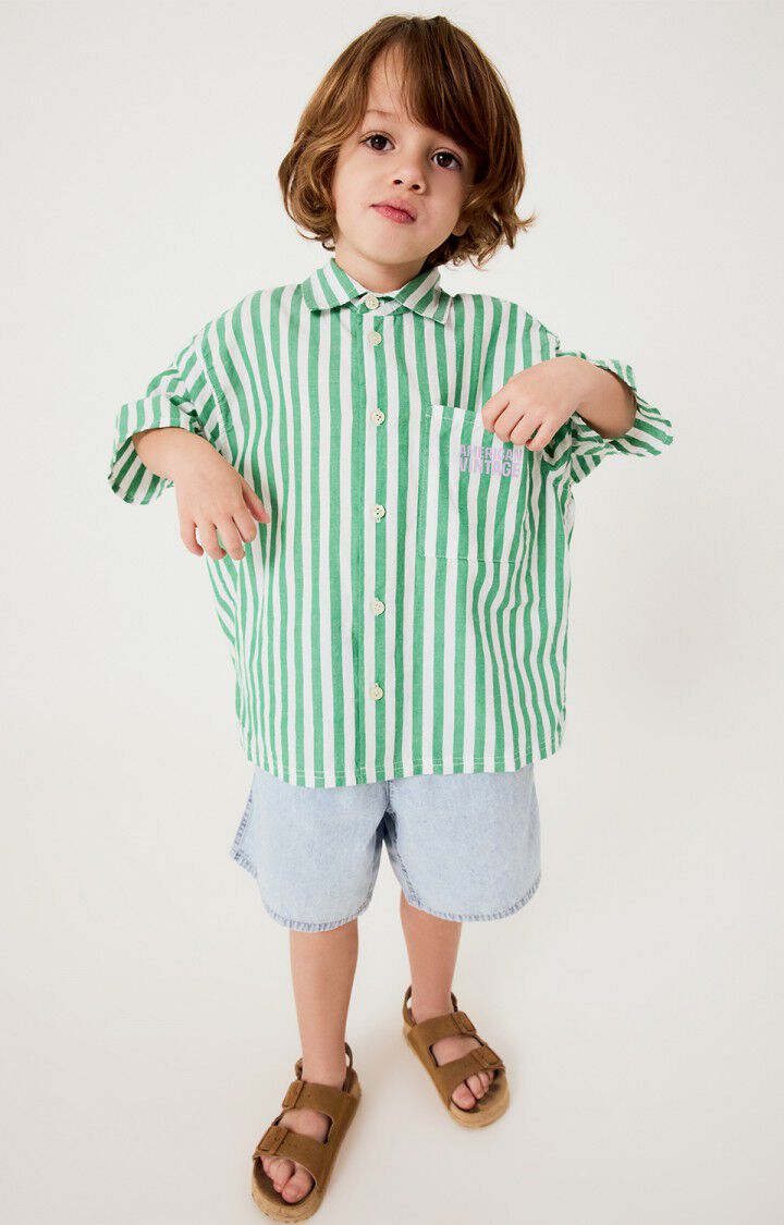 American Vintage - kurzes Kinderhemd gestreift in grün weiss