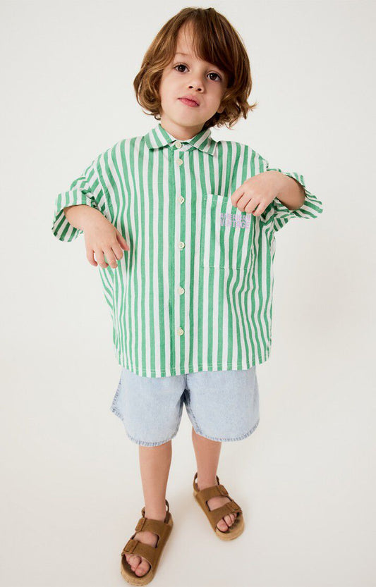 American Vintage - kurzes Kinderhemd gestreift in grün weiss