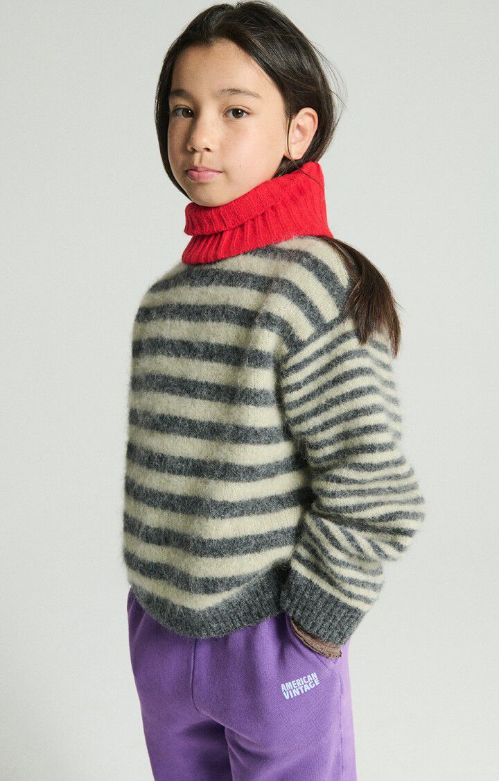 American Vintage - Strickpullover Vitow in grau Creme gestreift