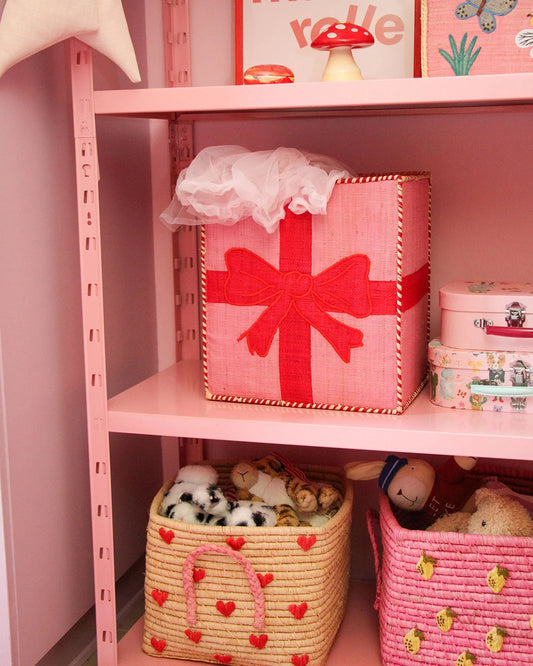 Rice - Raffia Aufbewahrungsbox in Pink und Schleife PRE ORDER