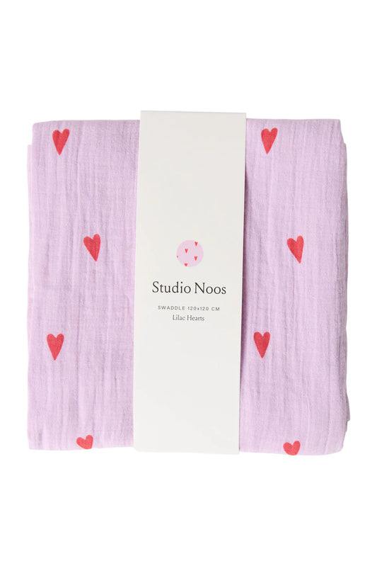 Studio Noos - Swaddle mi Herzen in Lila aus 100 % Biobaumwolle in 2 Größen
