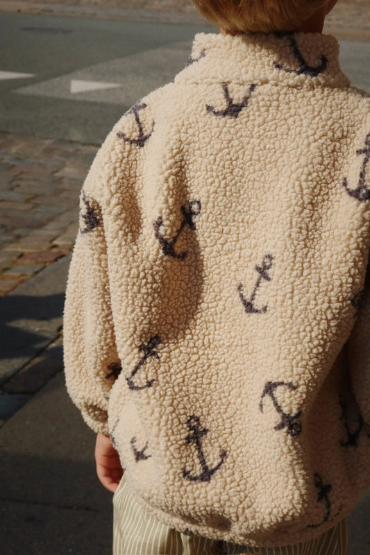 Konges Sløjd - Jody Teddyjacke beige nature  mit Ankern in Blau