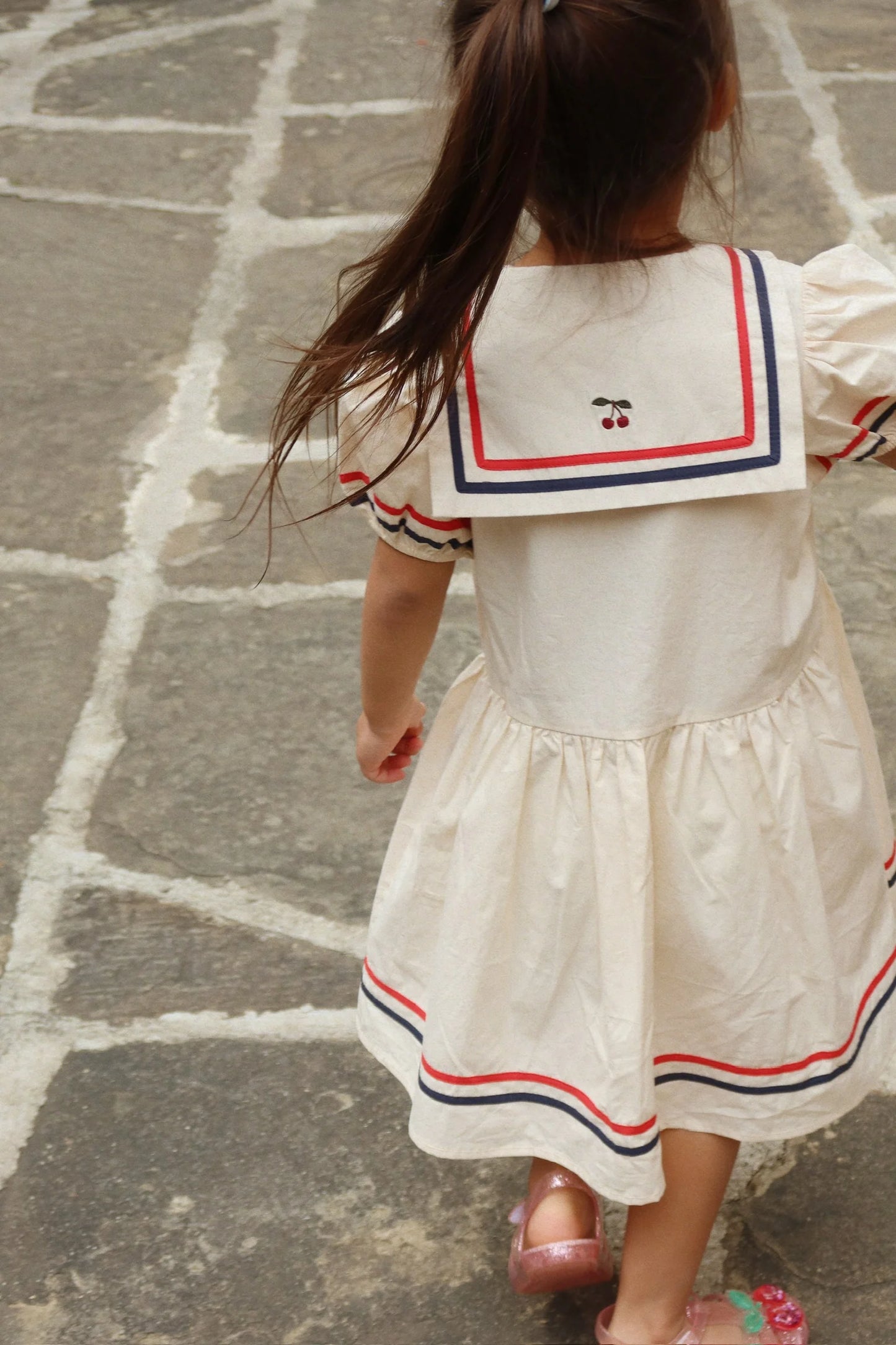 Konges Sløjd - Allie Matrosenkleid in Creme weiss blau / rot