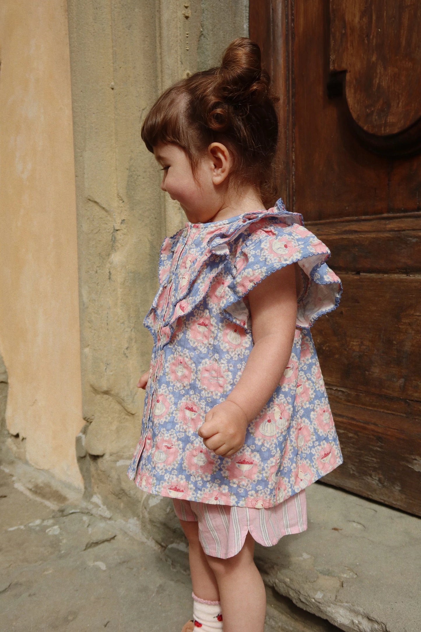 Konges Sløjd- Frill Kim Rüschenbluse in Blau Rosa