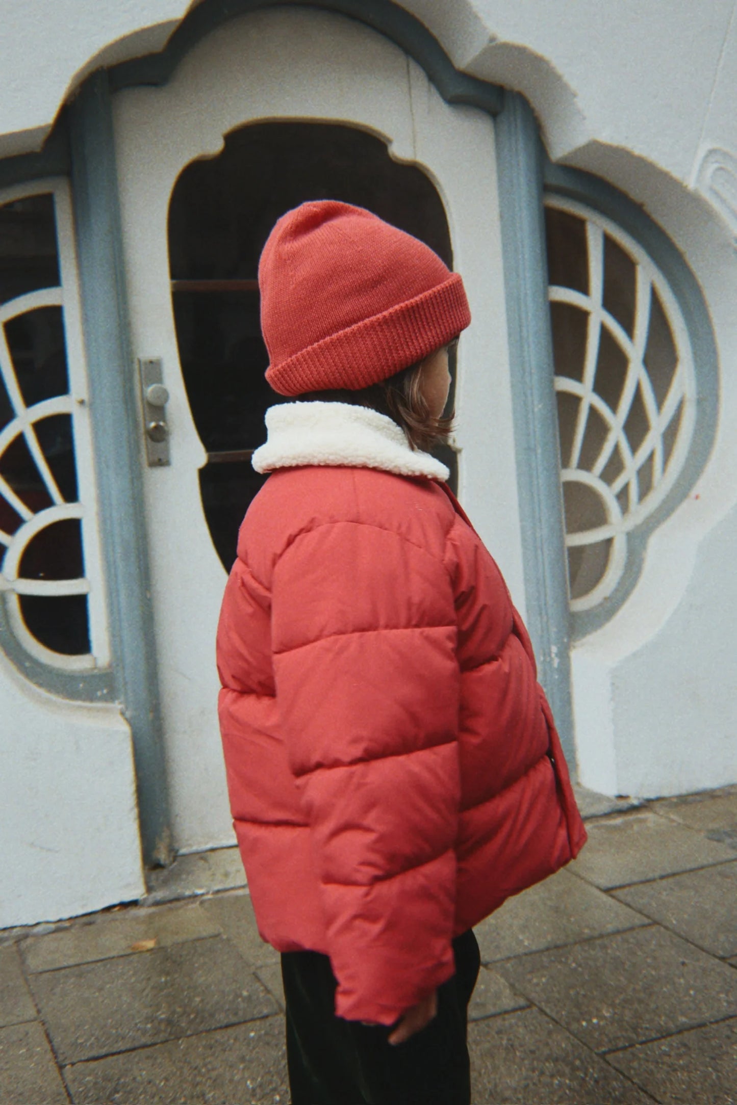 Konges Slojd - Alpi Collar Kinder Winterjacke in Rot mit Teddy Kragen