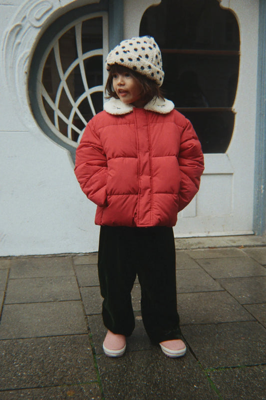 Konges Slojd - Alpi Collar Kinder Winterjacke in Rot mit Teddy Kragen