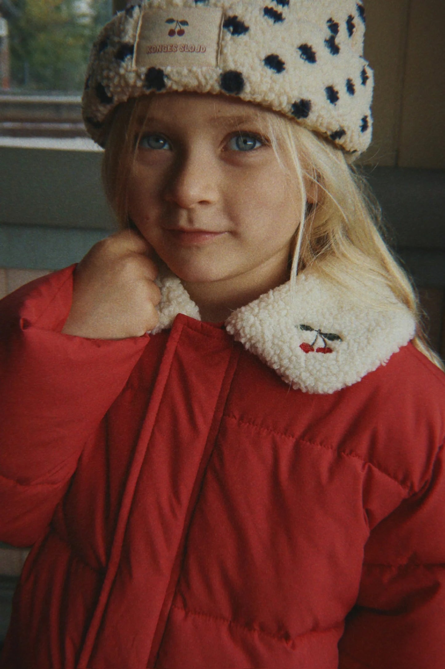 Konges Slojd - Alpi Collar Kinder Winterjacke in Rot mit Teddy Kragen