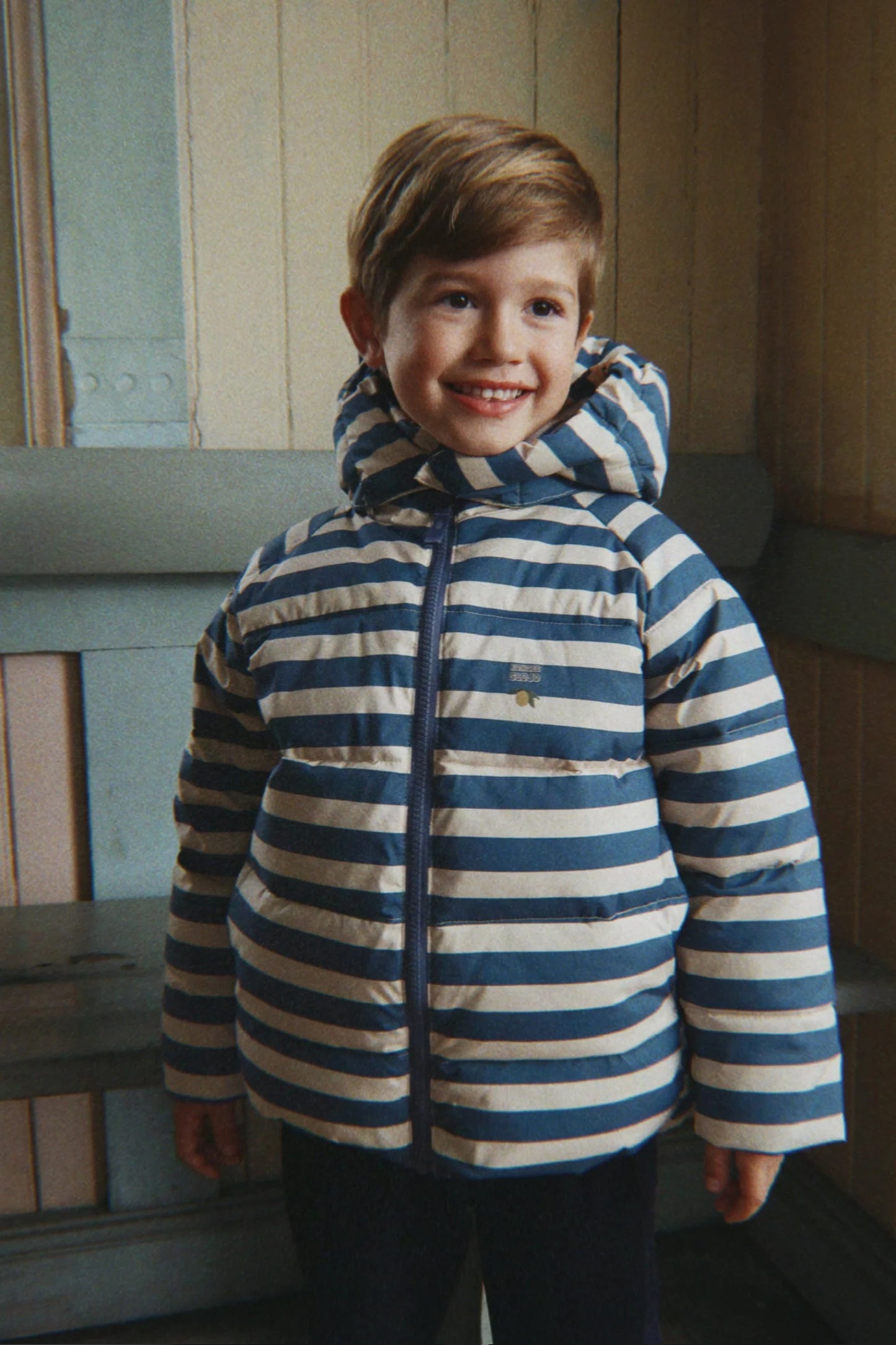Konges Slojd - Nuka Kinder Daunenjacke in blau weiss gestreift