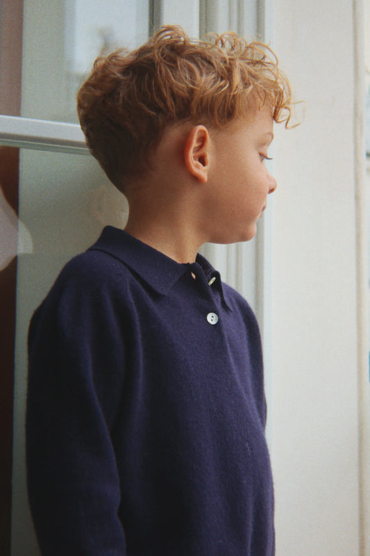 Konges Slojd - Basi Kinder Polo Pullover aus 100 % Wolle in Dunkelblau