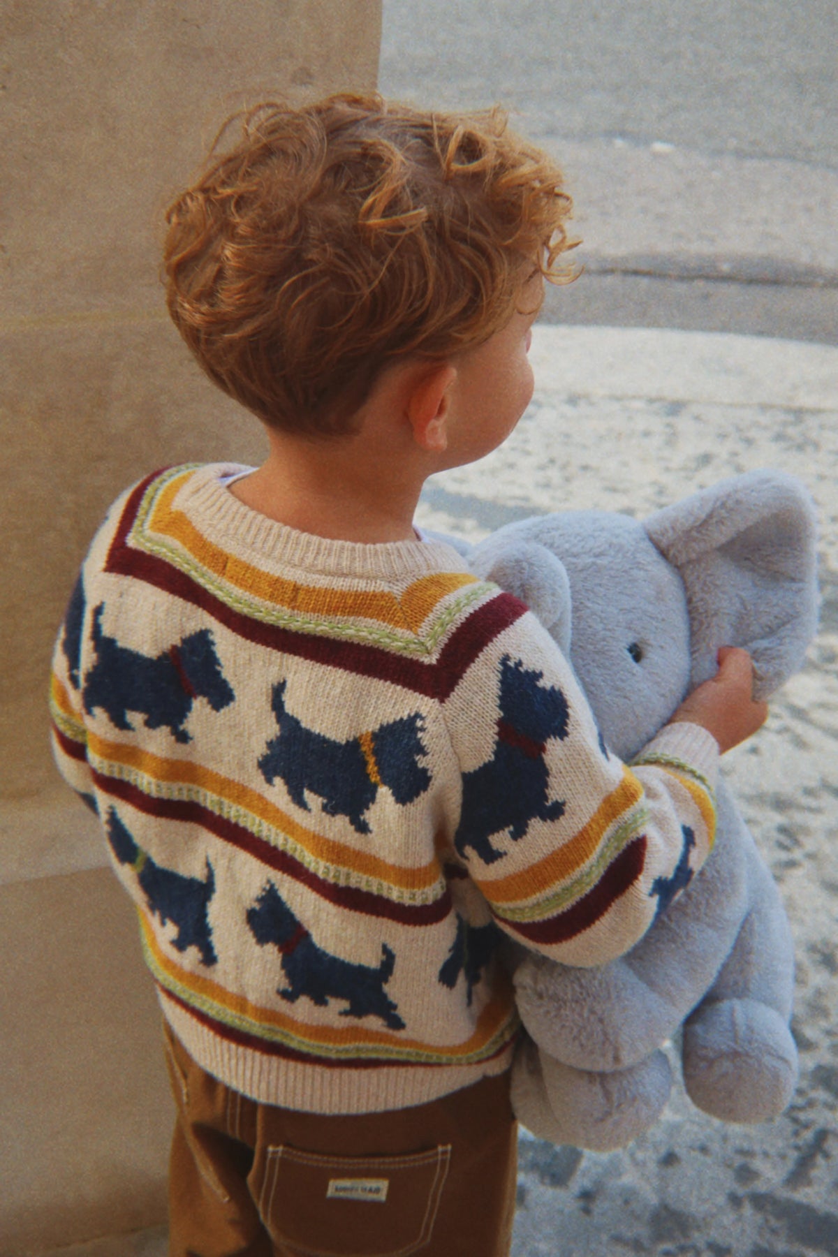 Konges Slojd - Belou Kinder Strickpullover Motiv Hund in Beige Dunkelgrün