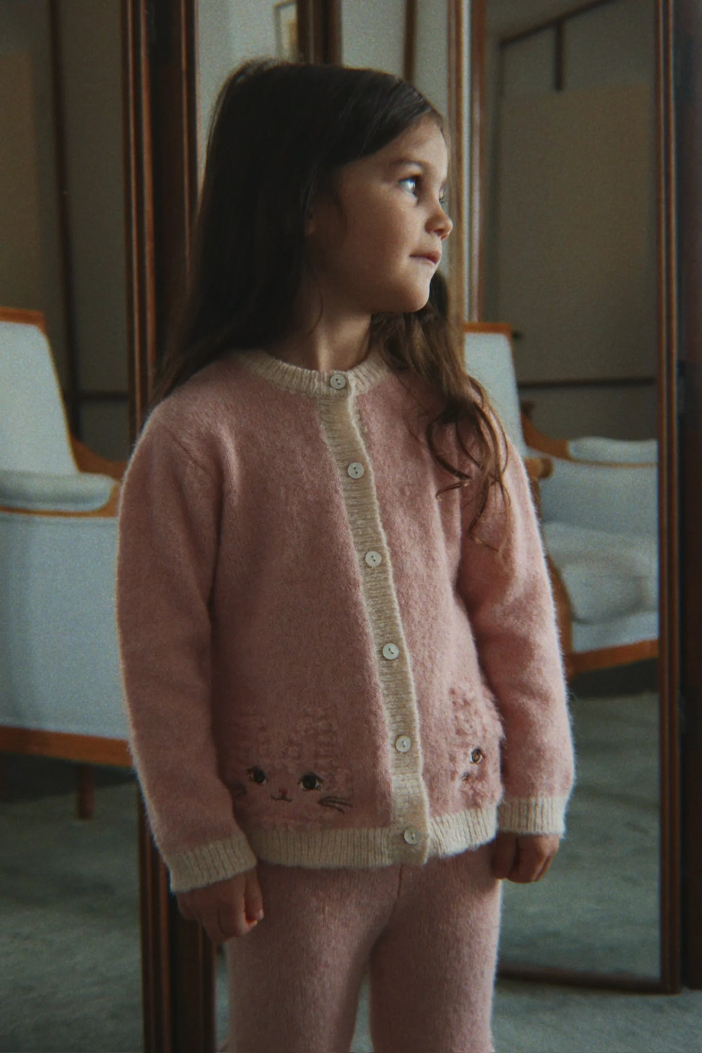 Konges Slojd - Kitty Kinder Strickjacke in Silber Pink aus Wolle
