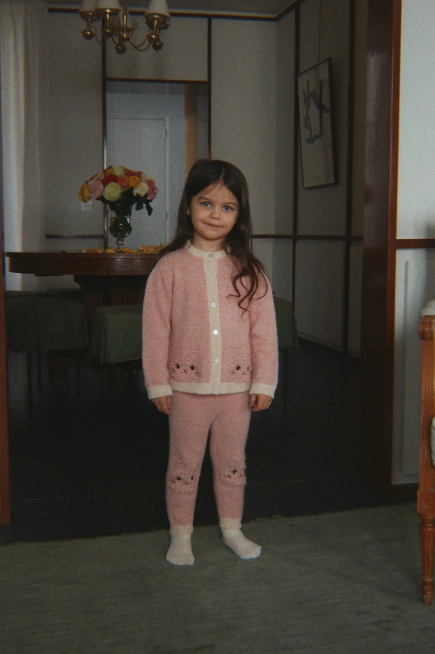 Konges Slojd - Kitty Kinder Strickjacke in Silber Pink aus Wolle