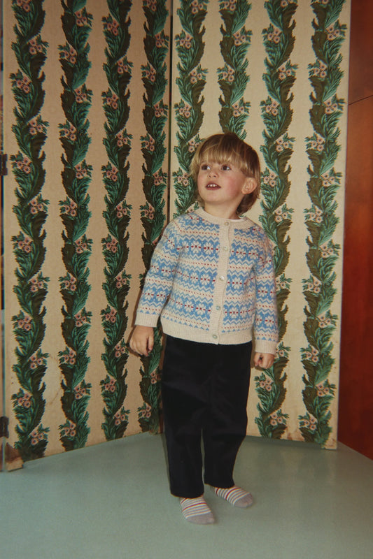 Konges Slojd - Billi Kinder Strickjacke Norwegen Style in Hellblau Creme weiss