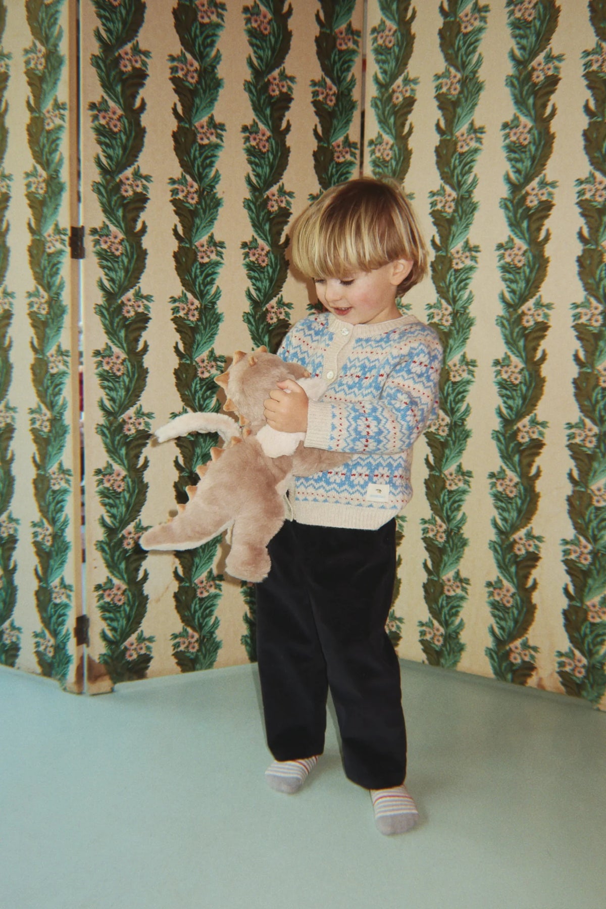 Konges Slojd - Billi Kinder Strickjacke Norwegen Style in Hellblau Creme weiss