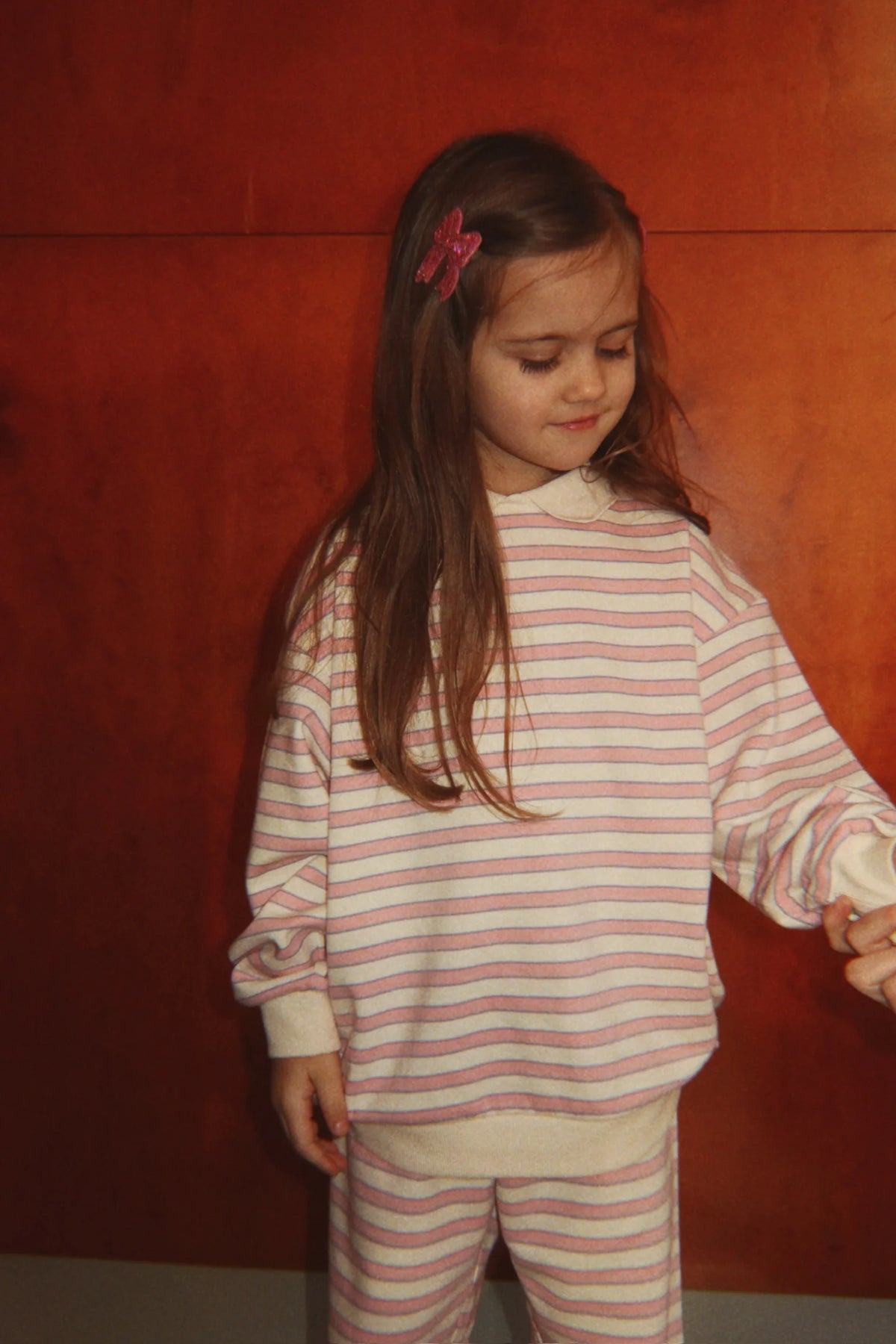 Konges Slojd - Spotty Kinder Polo Sweatshirt aus Biobaumwolle in gestreift  rosa / blau