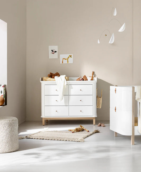 Oliver Furniture Wood Wickelkommode inkl. Wickelausatz, Groß - Weiß/ Eiche