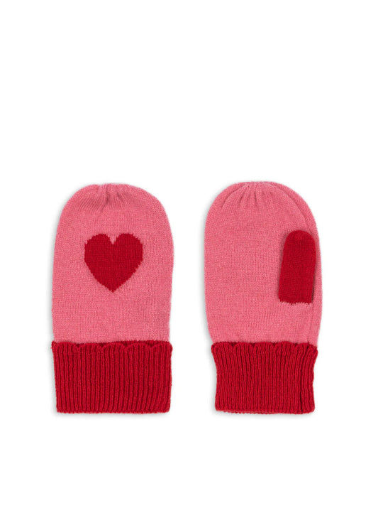 Konges Sløjd - Collette Handschuhe aus Strick in Pink mit Herz