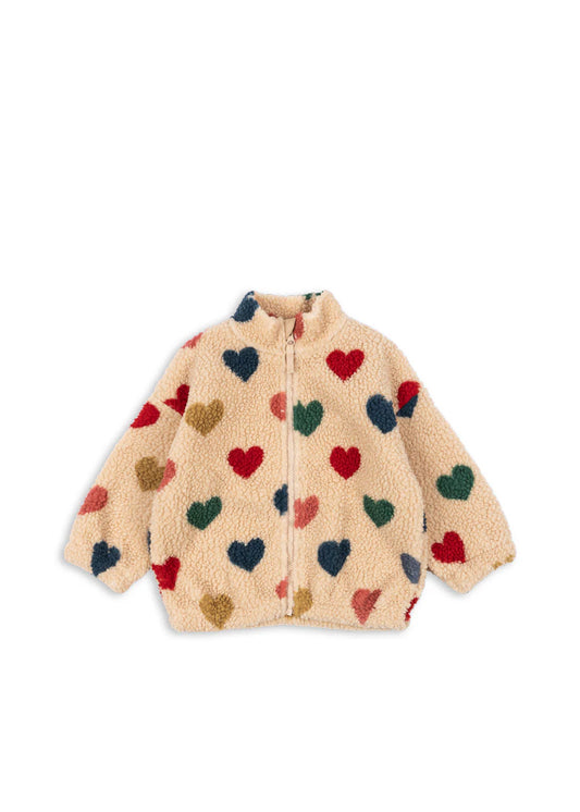 Konges Sløjd - Jody Teddyjacke beige nature  mit bunten Herzen Bon Coeur NEW IN