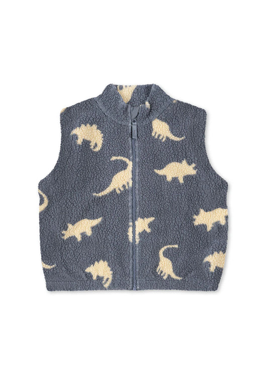 Konges Sløjd - Jody Teddyweste in hellblau mit Dino Modell Dino Mist