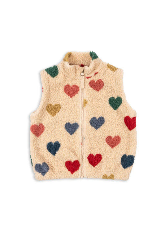 Konges Sløjd - Jody Teddyweste in beige nature mit bunten Herzen