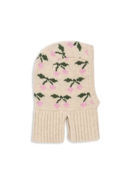 Konges Sløjd - Belou Balaclava in Beige mit Rosa Kirschen