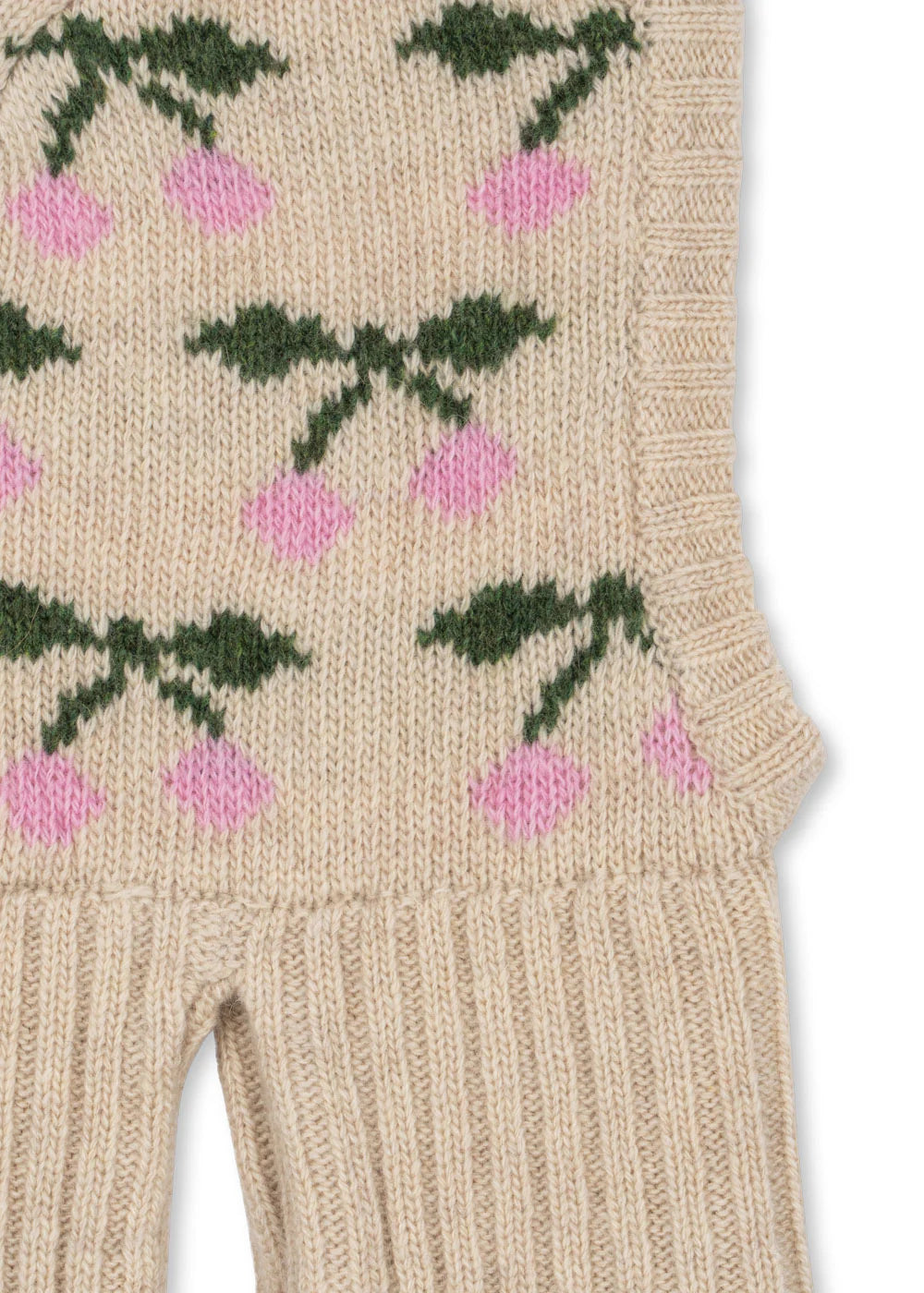 Konges Sløjd - Belou Balaclava in Beige mit Rosa Kirschen