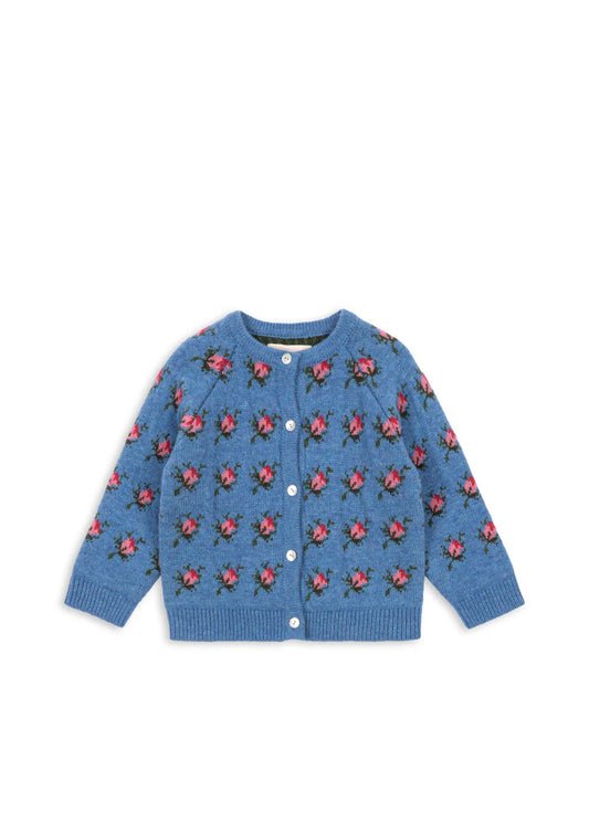 Konges Sløjd - Belou Strickjacke in Hellblau mit Rosen Rosie Shade