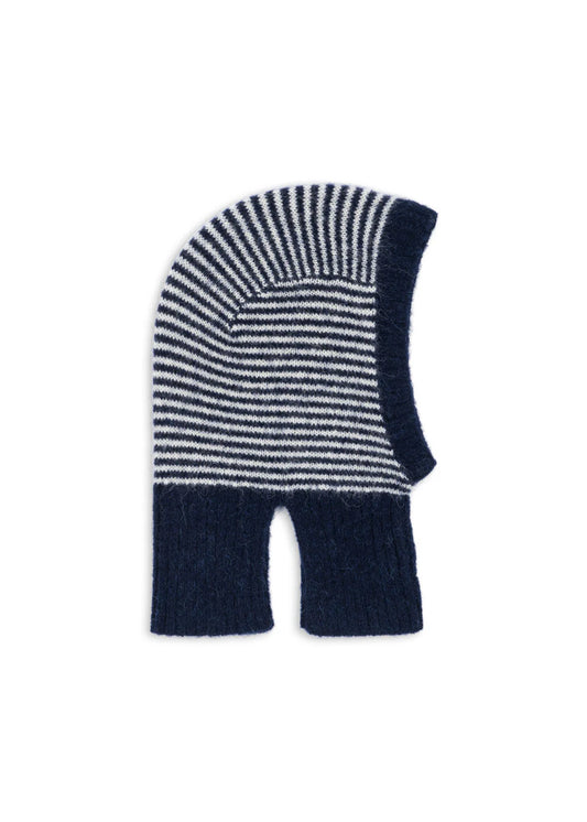 Konges - Berle Balaclava aus Merinowolle in blau / cremeweiss gestreift