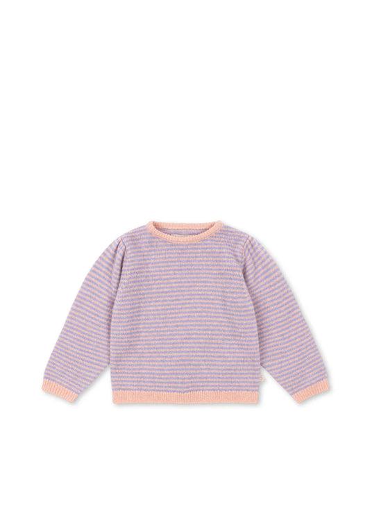 Konges Sløjd - Berle Strickpullover in hellblau / rosa gestreift mit Puffärmeln