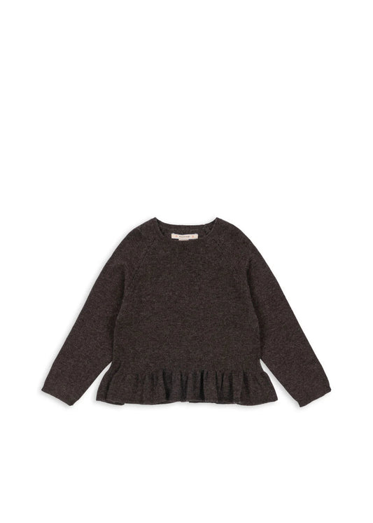Konges Sløjd - Cathy Pullover mit Rüschen in braun aus Kaschmir Wolle