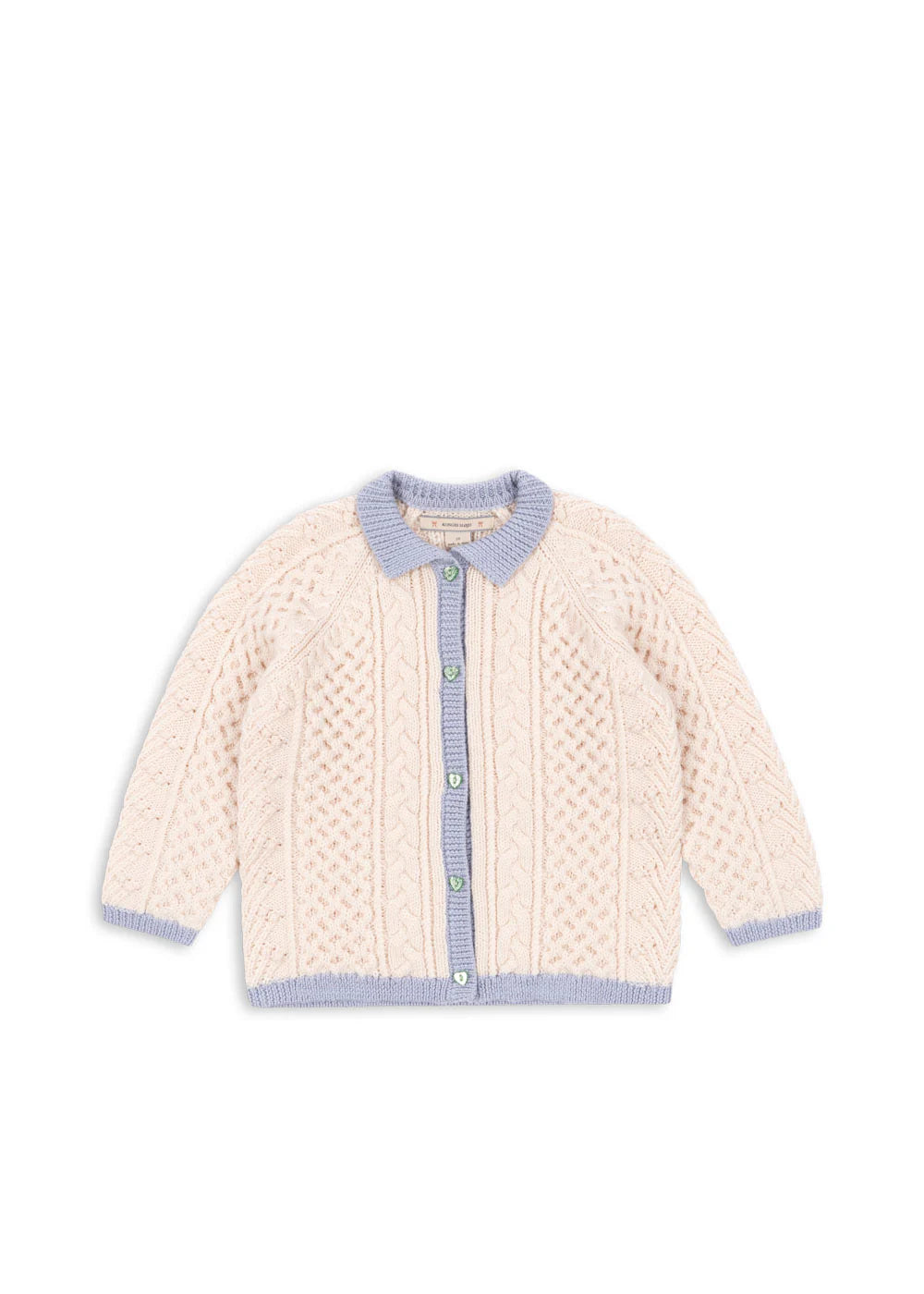 Konges Sløjd  - Emma  Strickjacke in Beige mit Kragen in Hellblau 100 % Merinowolle