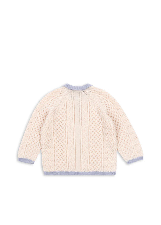 Konges Sløjd  - Emma  Strickjacke in Beige mit Kragen in Hellblau 100 % Merinowolle