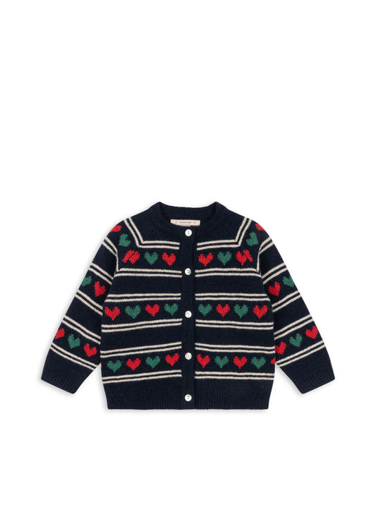 Konges Sløjd - Belou Strickjacke in Dunkelblau mit Herzen Coming Soon