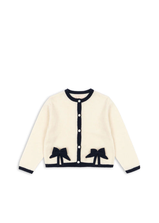 Konges Sløjd - Strickjacke Alette creme mit dunkelblau Schleife