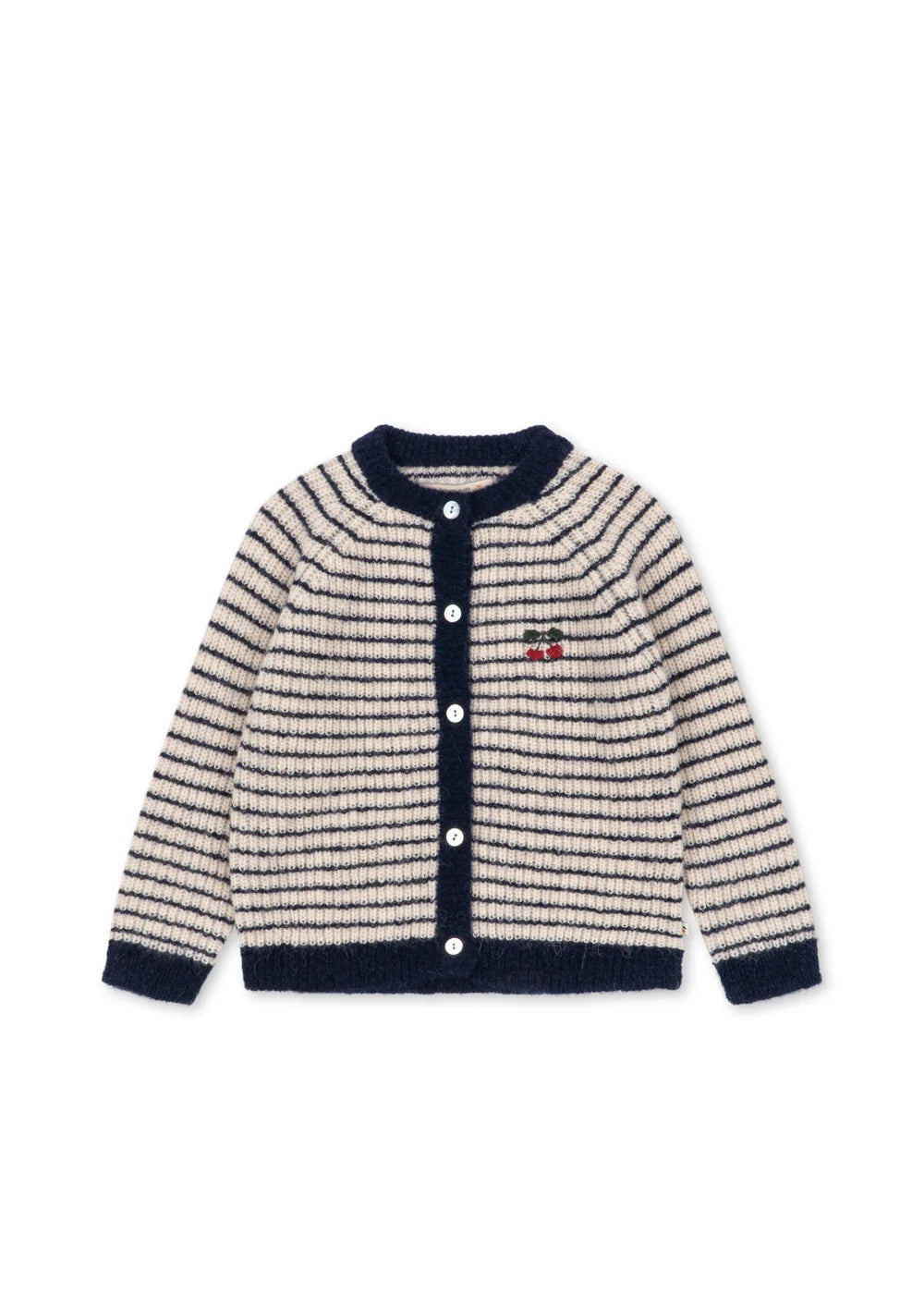 Konges Slojd - Barli Kinder Strickjacke in Blau weiss gestreift mit Stick aus Alpaka Wolle