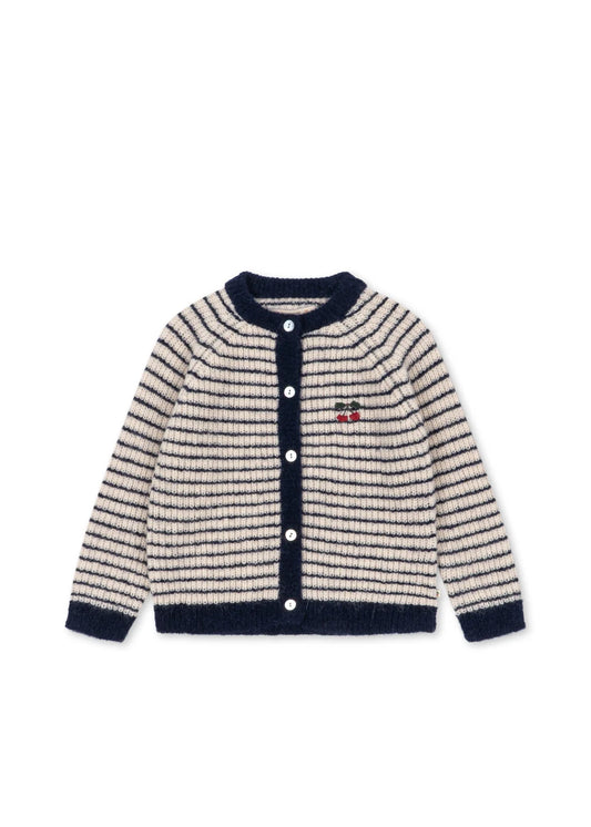 Konges Slojd - Barli Kinder Strickjacke in Blau weiss gestreift mit Stick aus Alpaka Wolle