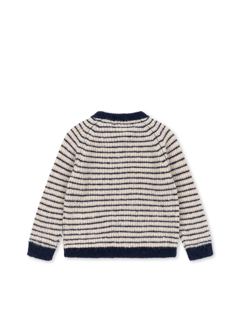 Konges Slojd - Barli Kinder Strickjacke in Blau weiss gestreift mit Stick aus Alpaka Wolle