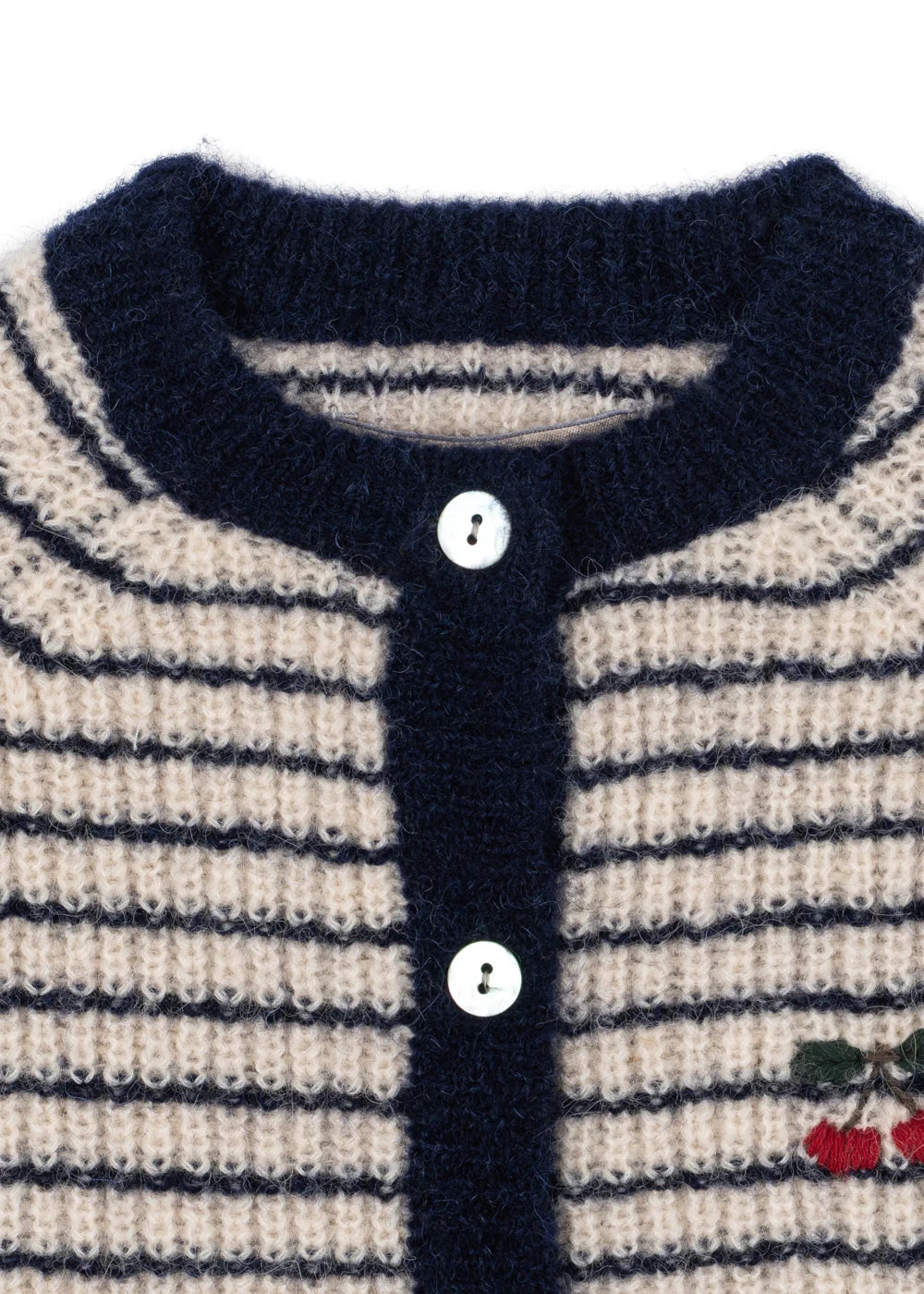 Konges Slojd - Barli Kinder Strickjacke in Blau weiss gestreift mit Stick aus Alpaka Wolle
