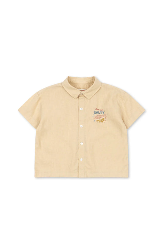 Konges Sløjd - Franzen Leinen Hemd Kurzarm in Buttermilk Gelb