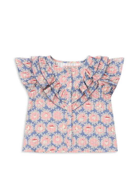 Konges Sløjd- Frill Kim Rüschenbluse in Blau Rosa