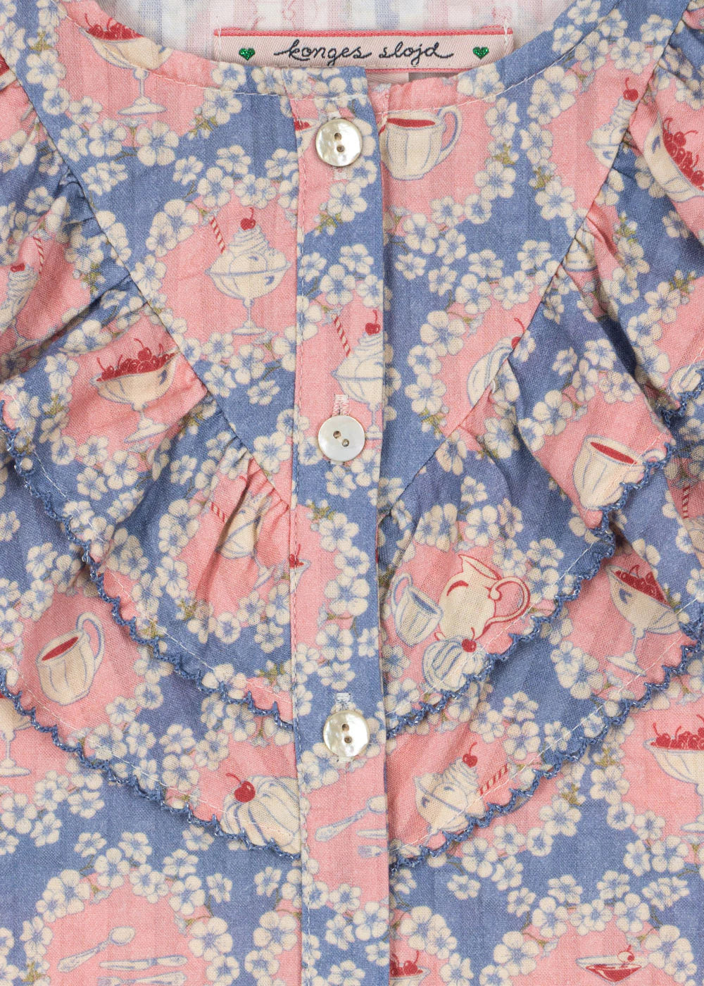 Konges Sløjd- Frill Kim Rüschenbluse in Blau Rosa