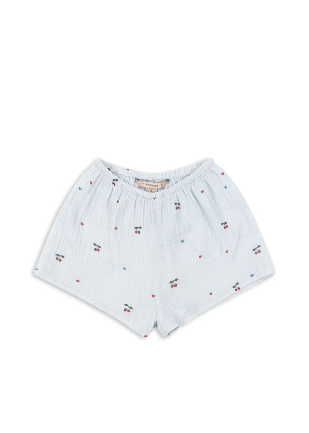 Konges Slojd - Coco kurze Shorts in Hellblau mir Kirschen und Herzen aus Musslin