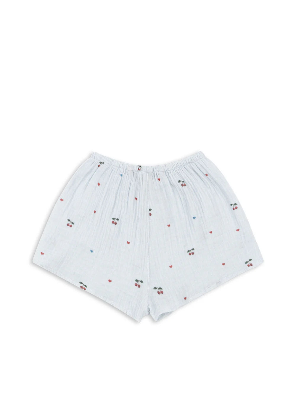 Konges Slojd - Coco kurze Shorts in Hellblau mir Kirschen und Herzen aus Musslin