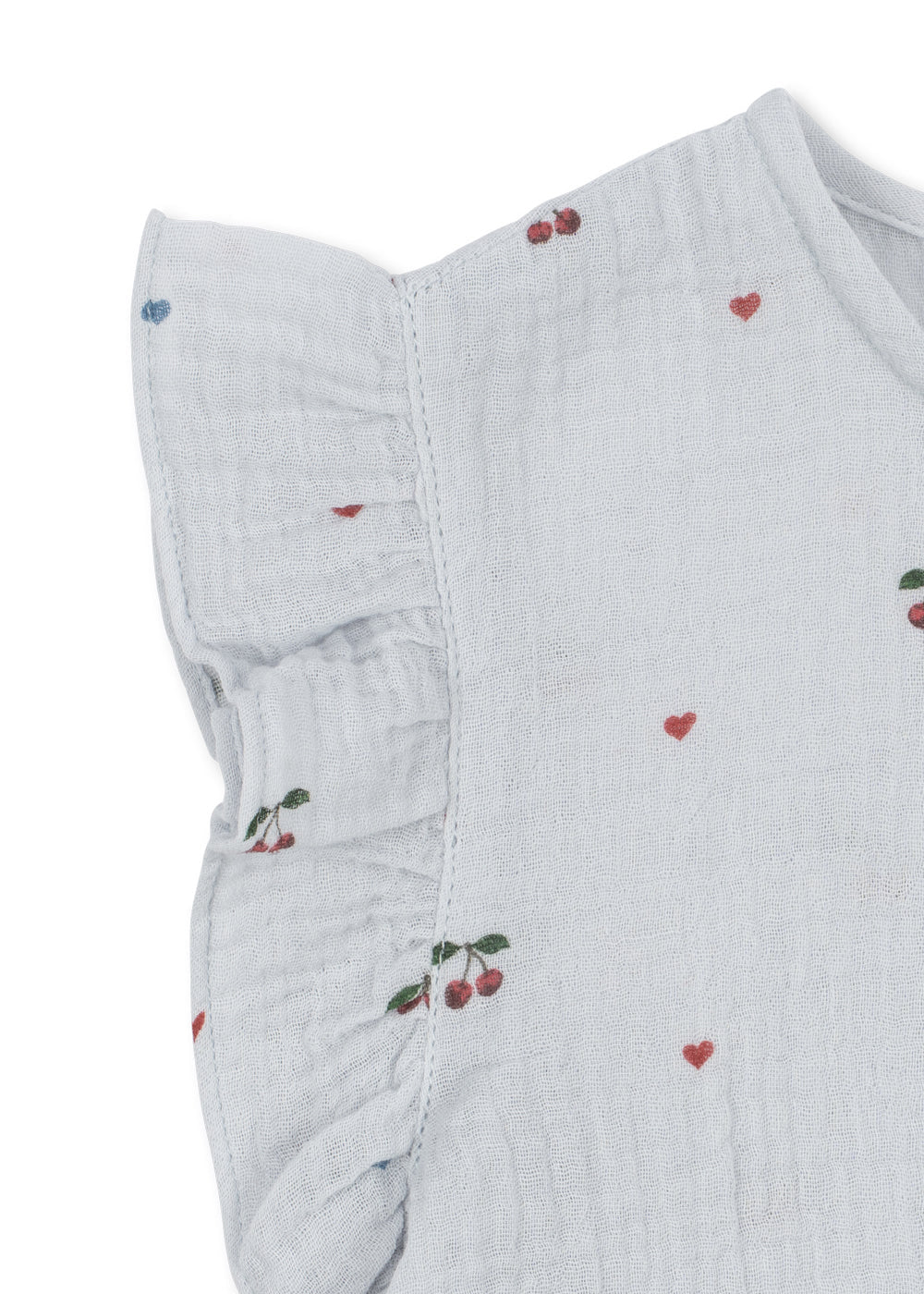 Konges Slojd - Coco Oberteil Bluse in Hellblau mit Kirschen und Herzen aus Musslin