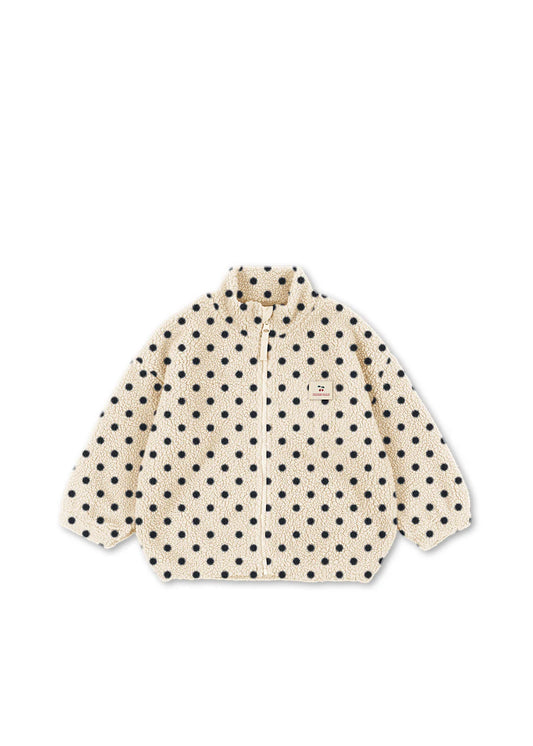 Konges Slojd - Jody Kinder Teddy Fleece Jacke in Beige mit blauen Punkten & Kirsche