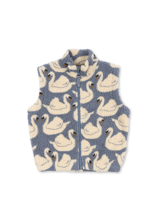 Konges Slojd - Jody Kinder Teddy Fleece Weste Schwan Taubenblau / beige