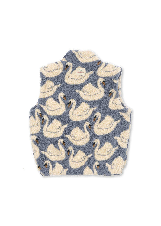 Konges Slojd - Jody Kinder Teddy Fleece Weste Schwan Taubenblau / beige