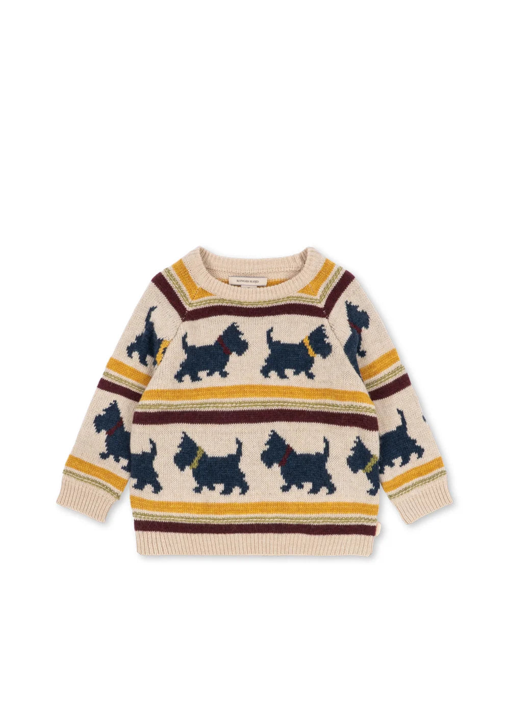 Konges Slojd - Belou Kinder Strickpullover Motiv Hund in Beige Dunkelgrün
