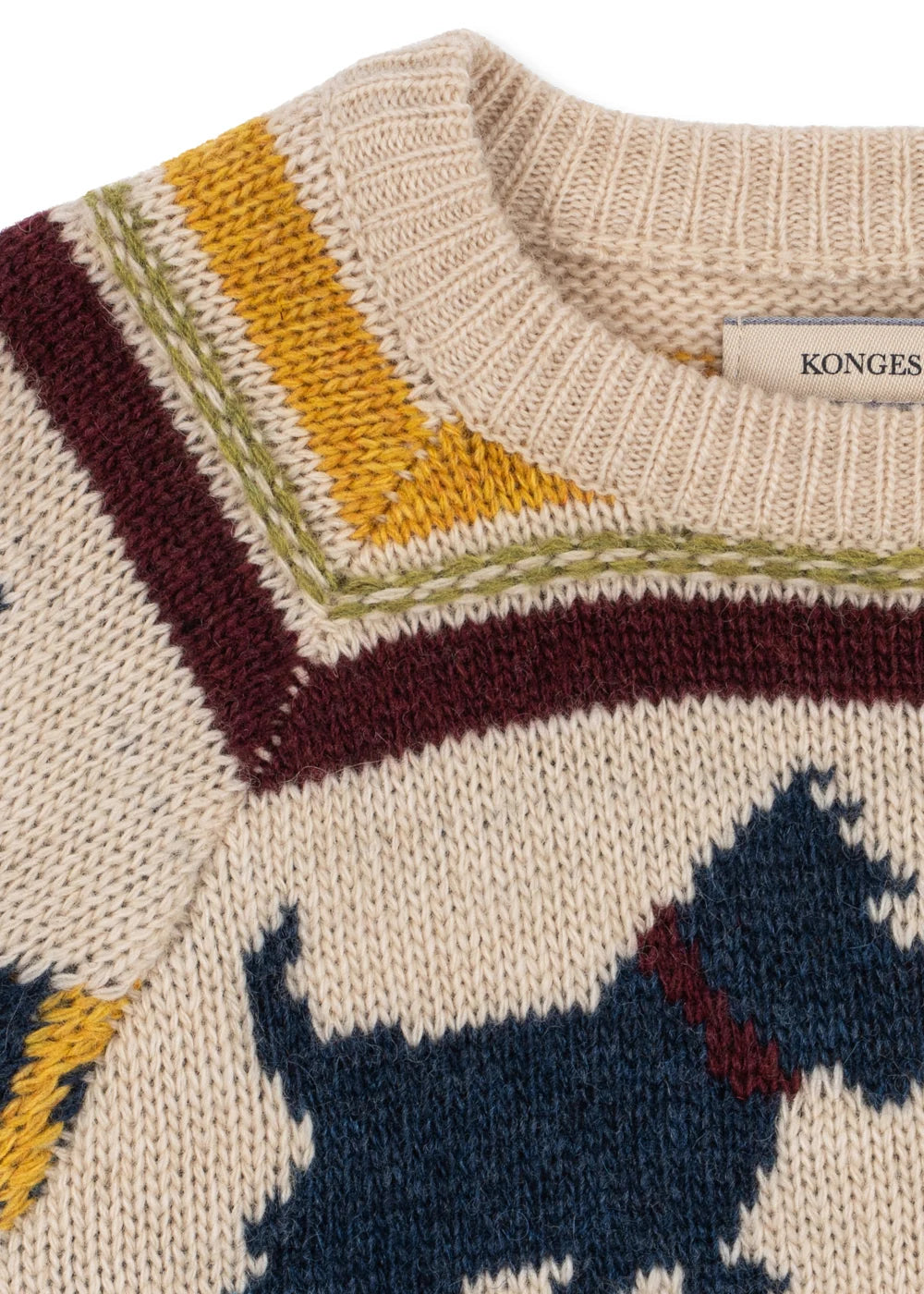 Konges Slojd - Belou Kinder Strickpullover Motiv Hund in Beige Dunkelgrün