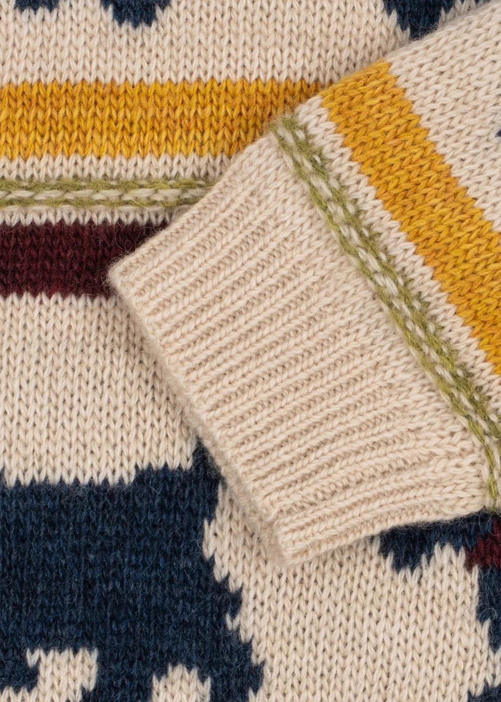 Konges Slojd - Belou Kinder Strickpullover Motiv Hund in Beige Dunkelgrün